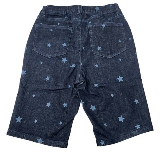 D & Co Womens Star Print Denim Bermuda Shorts Blue Mid Rise Stretchy Size 6 - Picture 8 of 9